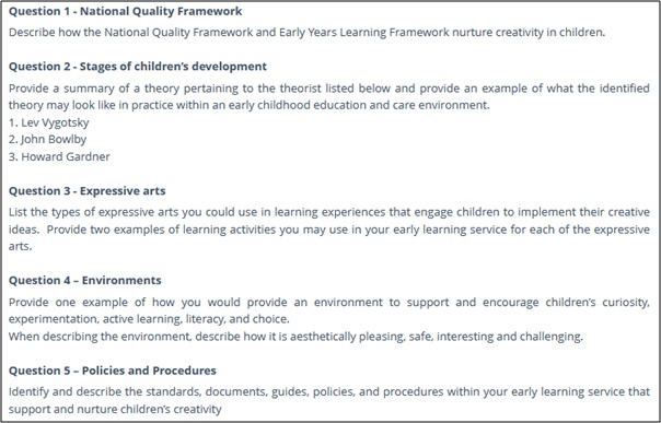 chcece018 nurture creativity in children assessment answers sample assignment