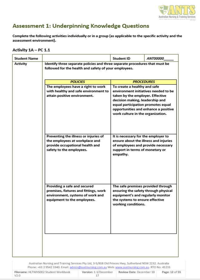 hltwhs002 assessment answers sample assignment