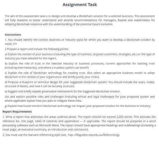 isys3408 blockchain for business assessment answers sample assignment