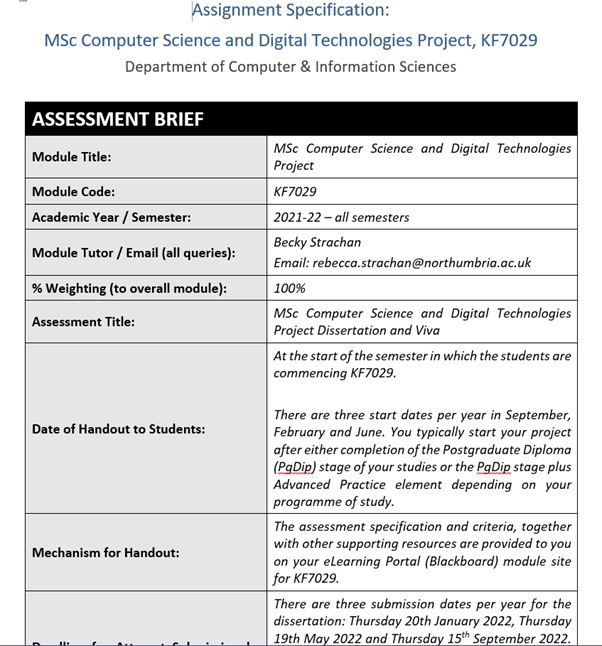 kf7029 MSc computer science and digital technologies assessment help sample assignment