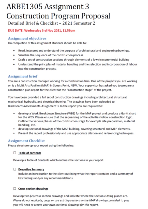 ARBE1305 construction technology sequencing and representation assessment answer sample assignment 1