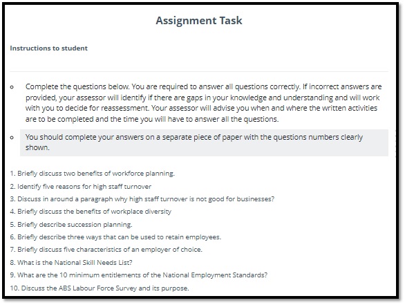 BSBHRM524 coordinate workforce plan implementation assessment answer sample assignment