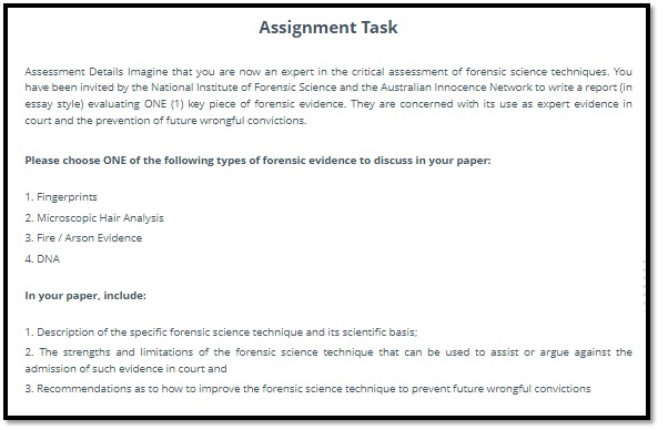 FSC239 introduction to forensic science assessment answers sample assignment