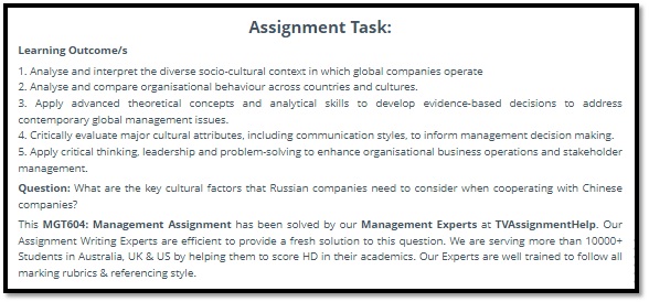 MGT3001 global management assessment answers sample assignment 1