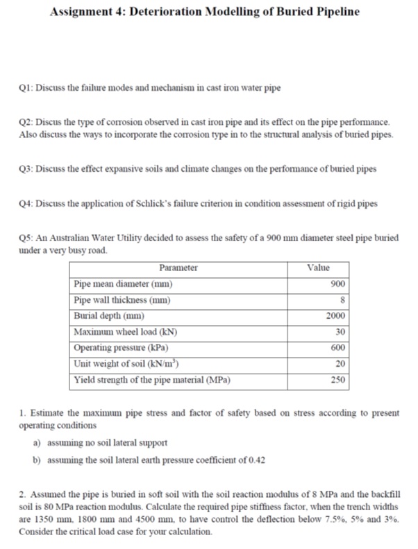 deterioration modelling of buried pipeline assignment help sample assignment 1