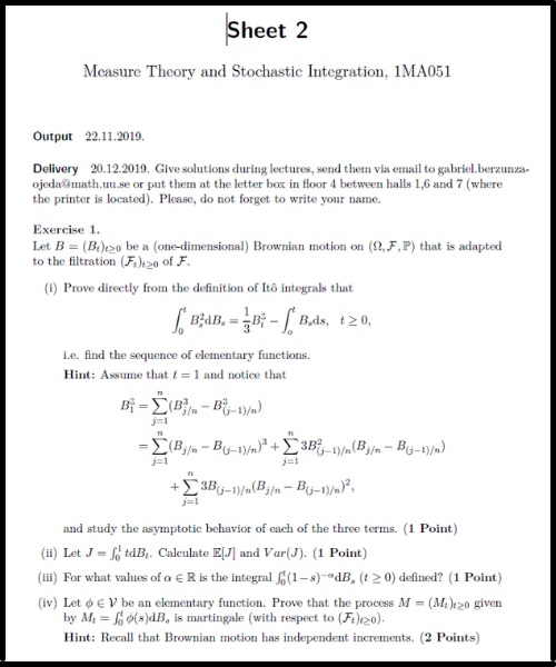 stochastic calculus assignment help sample assignment 1