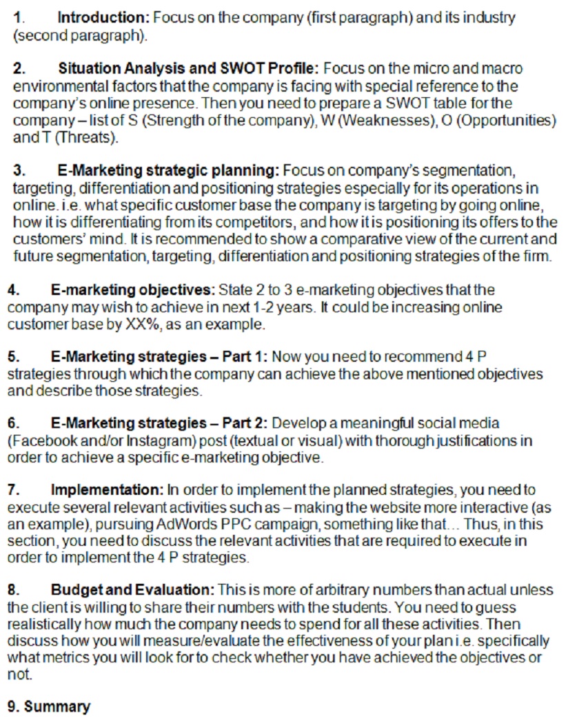 e marketing plan assignment help sample assignment