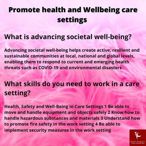 Promote Health and Wellbeing Care Settings Dissertation help