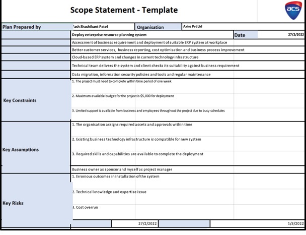 Scope Statement RMP Assignment Help2